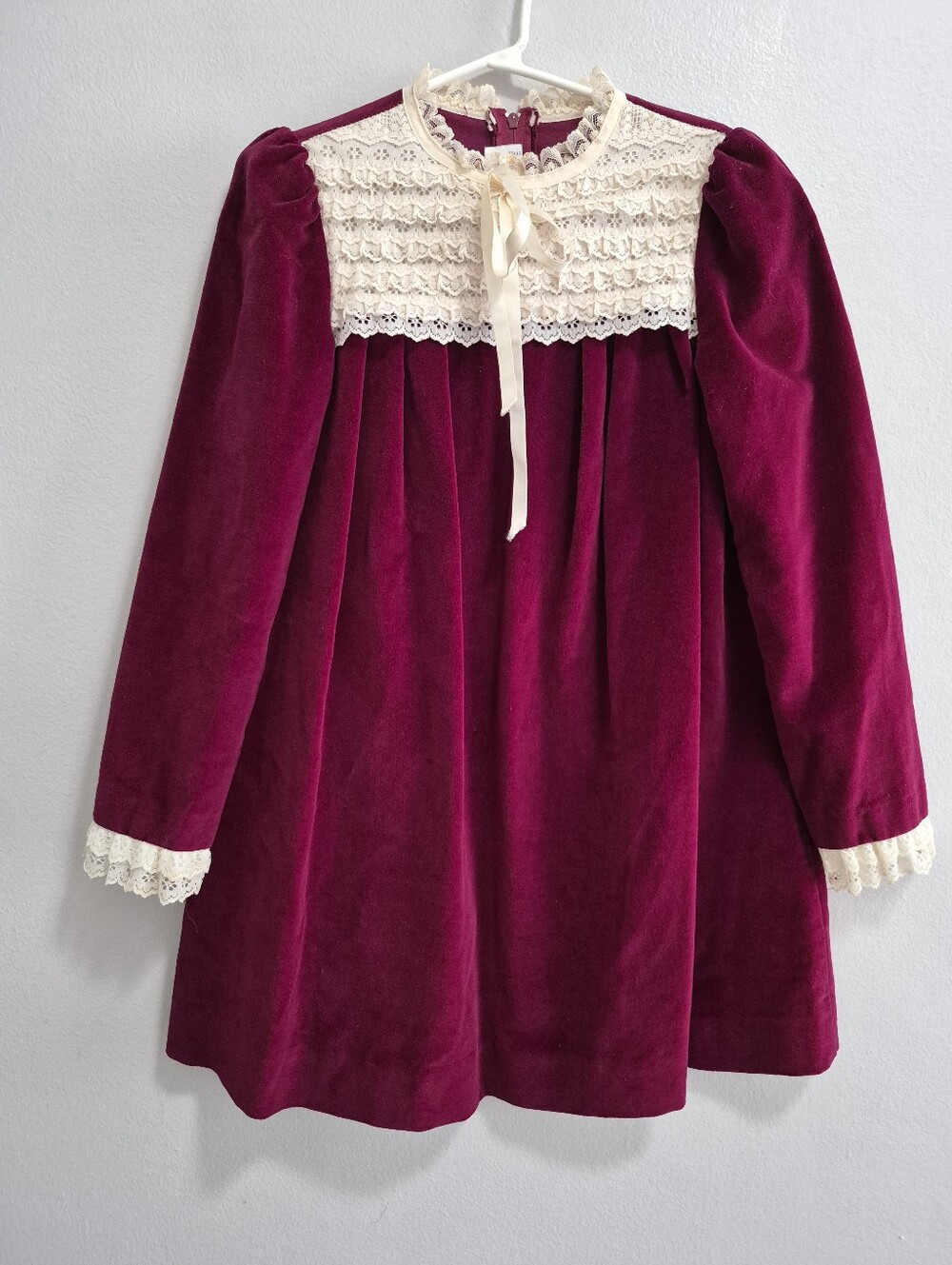 Ruth Of Carolina Vintage 80s Red Velvet Lace Collar Dress Size 6x